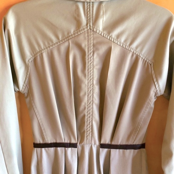 Upcycled Burning Torch Cotton Longline Khaki trench coat with leather trim - Picture 5 of 8